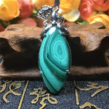 

Genuine Natural Green Malachite Pendant For Women Lady 49x18x7mm Beads Silver Healing Chrysocolla Crystal Necklace Pendant AAAA