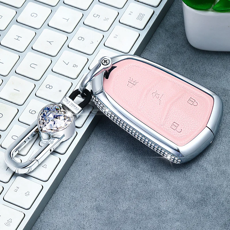 4button pink 02 Роскошный алмаз Автомобильный Дистанционный ключ чехол для ключей для Cadillac ESV Cadillac Escalade CTS XTS SRX от АТС CT5 XT5 XT6 смарт-ключ - Название цвета: 4button pink 02