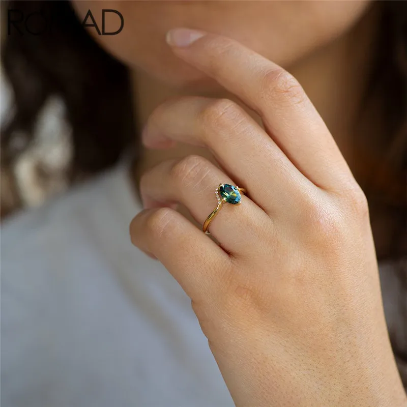 ROMAD Сверкающее кольцо с зеленым камнем и кристаллами, микро проложить CZ кольца для женщин, украшение для свадьбы помолвки, кольца Stackable Mujer
