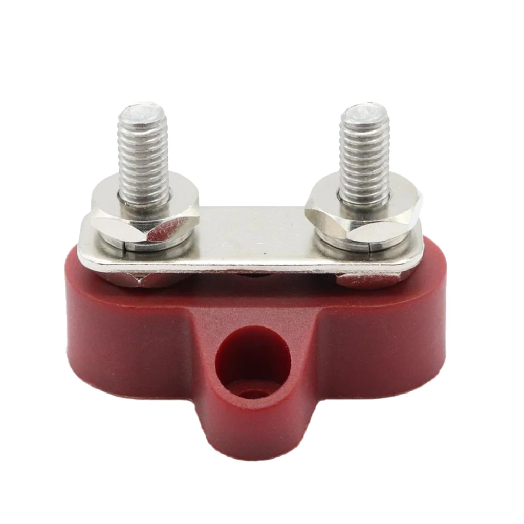 Car Bus Bar Terminal Block - M6 (1/4'') Power Distribution Block for Truck RV Boat, Heavy Duty Stainless Steel - Red