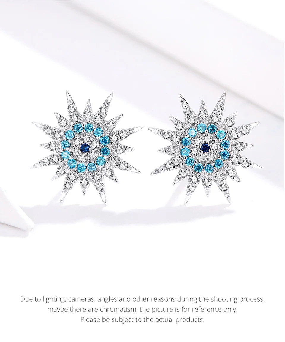 VOROCO 925 Sterling Silver Stud Earrings Sparkling Blue Eye Radiant Fine Jewelry Wedding Engagement Wedding Brincos BKE753