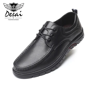 

2019 New Men's Business Casual Shoes Genuine Leather Breathable Soft Face Round Toe Black Casual Leather Shoes Men EU Size 38-44