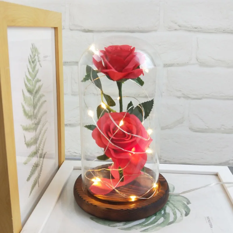 

Valentine's Day Rose gift Handmade 24K Gold Foil Rose Long Stem Flower With Bear Cartoon Decor Wedding Gift