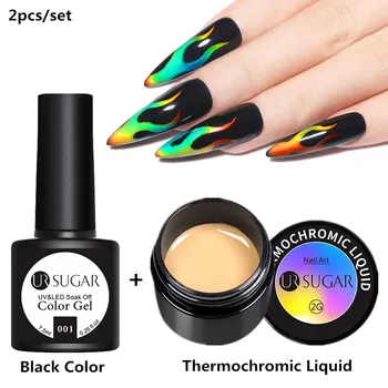 

UR SUGAR Thermochromic Liquid Color Changing Gel Nail Polish Set Black Color Needed Soak Off Crystal Nail Art Gel