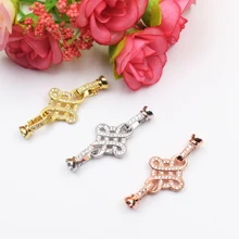 

1pcs 18x38mm 18k gold plated CZ micro pave knots shape clasp for jewelry making