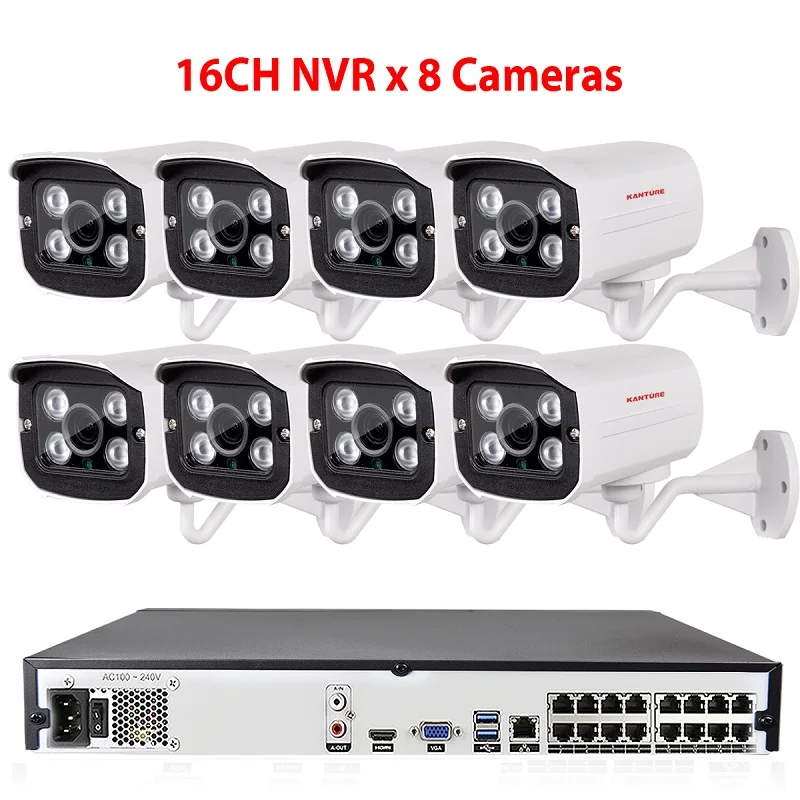 KANTURE H.265+ 16CH 4K 5MP POE NVR Системы 4MP Безопасности уличная Водонепроницаемая аудио записи IP камер видеонаблюдения комплект 3t - Цвет: 16CH NVR x 8 Camera