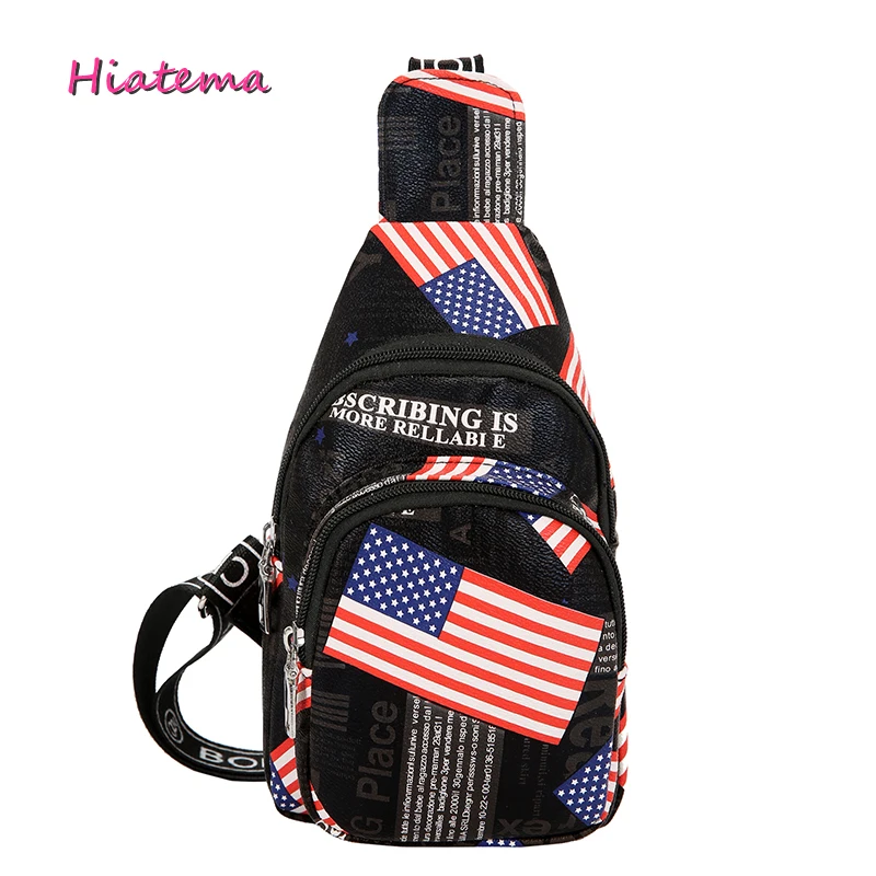 

Hiatema Chest Bag Women Girl PU Leather Shoulder Bag Casual Letters Printing Messenger Bag