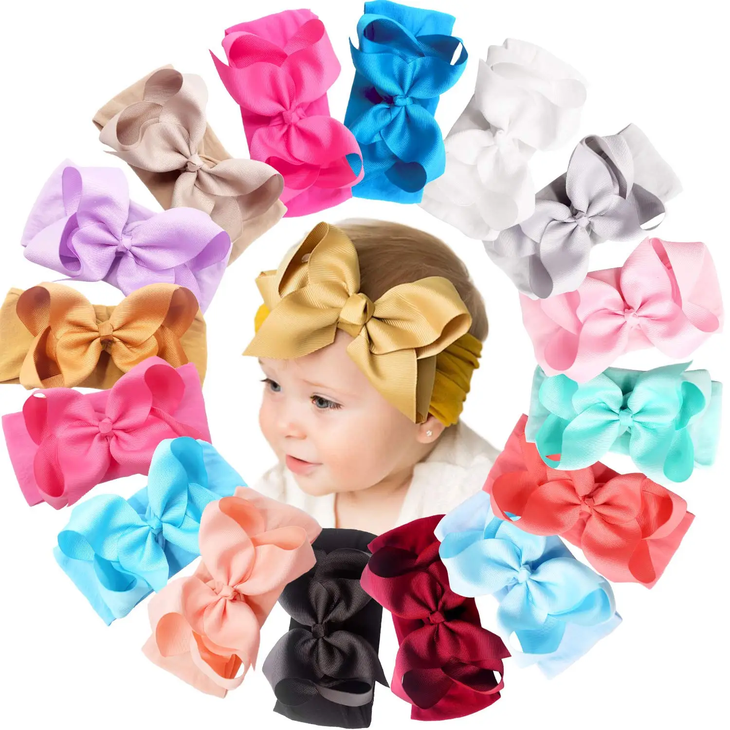 16PCS Baby Headbands Hair Bows HeadWraps Newborn Infants Toddlers Hairbands Girl Hair Accessories Wholesales infant baby girl headband socks set silk floral baby rubber non slip socks elastic hairbands toddler girl hair accessories