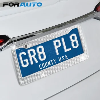 

FORAUTO Car Frame Plate License Plate Holder Bling Crystal Handcrafted Rhinestone License Plate Frame For USA Canada Truck