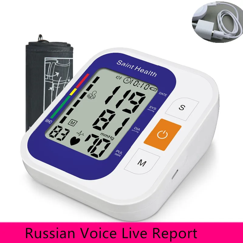 Billig Saint Health Russische Voice   Manuelle Tonometer Automatische Blutdruck Monitor Herzschlag Rate Pulse Meter Blutdruckmessgeräte pulsometer