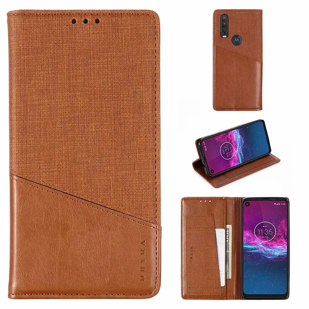 CAMEL MUXMA Чехол-книжка из кожи премиум-класса со слотом для карт для Motorola Moto one action с магнитной подставкой для телефона - Цвет: CAMEL