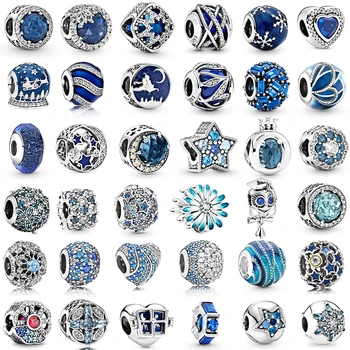 

Authentic 100% 925 Sterling Silver Charms Classic Hot Blue Beads Fit Women Bracelet & Necklace DIY Jewelry Gifts
