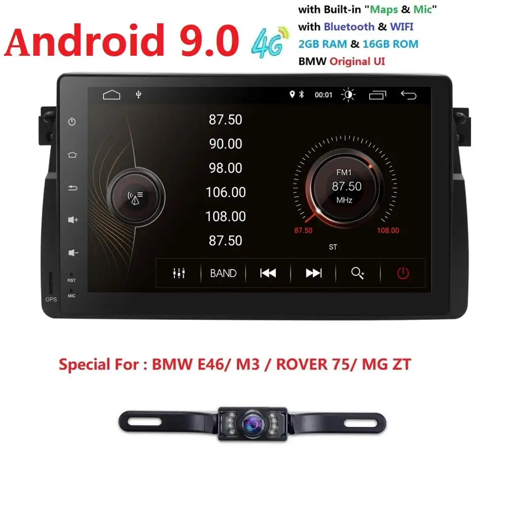 Excellent 9" 1Din Quad-Core Android 9.0 Car NO-DVD Player Stereo For BMW E46 MG ZT M3 Radio WIFI Bluetooth OBD2 Navi TPMS+Rear Camera+Map 0 Excellent 9" 1Din Quad-Core Android 9.0 Car NO-DVD Player Stereo For BMW E46 MG ZT M3 Radio WIFI Bluetooth OBD2 Navi TPMS+Rear Camera+Map 0