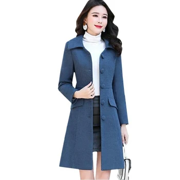 

Single Breasted Bodycon Women Tops Outerwear Fashion Autumn Winter Lapel Windbreaker Woolen Jacket Elegant Plus Size Women Coats