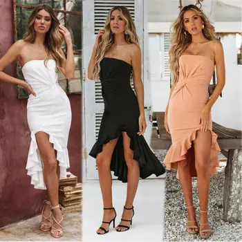

New 3 Colors Women Sexy Split Sleeveless Mini Dress Ladies Casual Party Club Bodycon Strapless Dresses