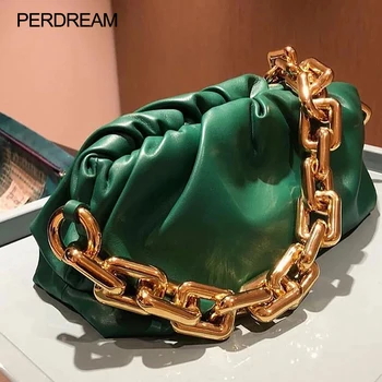 

New thick chain cloud bag shoulder dumpling bag wrinkled soft cowhide leather armpit bag spot