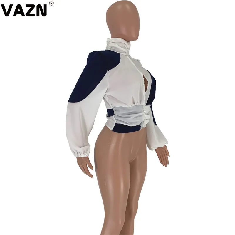 VAZN Hot White Splice New Women Fashion Elegant Casual Long T-Shirt O-Collar Full Sleeve Women T-Shirt