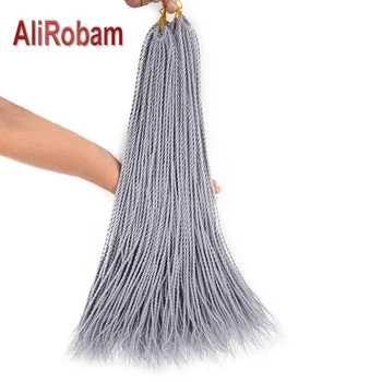 

AliRobam 24Inch Long Crochet Senegalese Twist Hair Pure Or Ombre Blue Grey Braids Synthetic Braiding Hair Extensions 30roots/pc