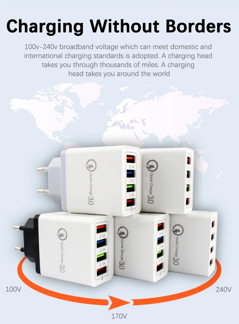 AC DC 5V адаптер питания 2A 1-4 порта USB для мобильного телефона быстрое зарядное устройство 5V USB блок питания универсальный адаптер 220V EU вилка