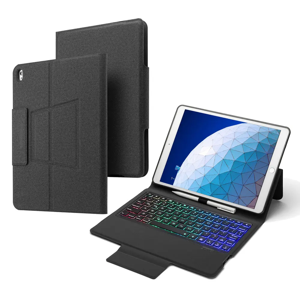 

Ультратонкий чехол для iPad Air 3 2019, 7 цветов, с подсветкой, Bluetooth, русская/Иврит/испанская клавиатура, Встроенный держатель-карандаш