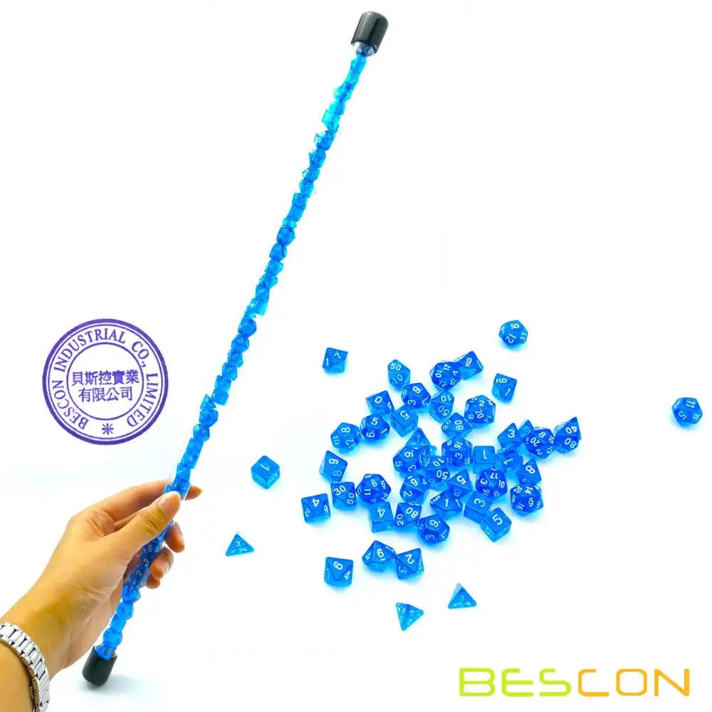 Bescon 49pcs Gem Blue Mini Polyhedral Dice Set in Long Tube, Sapphire Mini DND RPG Dice 7X7pcs, Long Stick Set 5