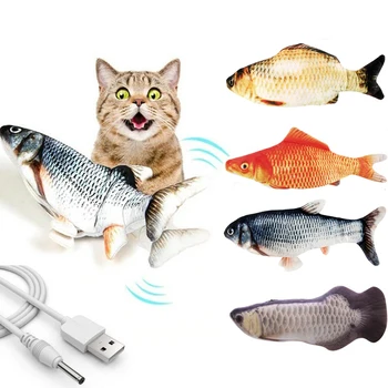 

Moving Fish Electric Toy For Cat USB Charger Interactive Cat Chew Bite Toys Catnip Supplies Kitten Fish Flop Cat Wagging Toy