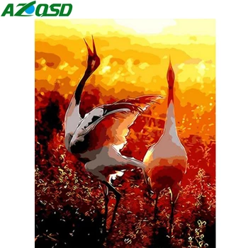 

AZQSD Coloring By Numbers Crane Unframe DIY Handpainted Gift Acrylic Paint Oil Painting By Numbers Animal Home Decor Kits