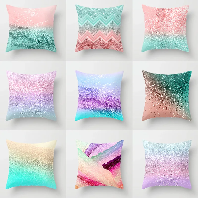 

45 * 45cm gradient color shiny Pattern Polyester throw pillow cover sofa cushion