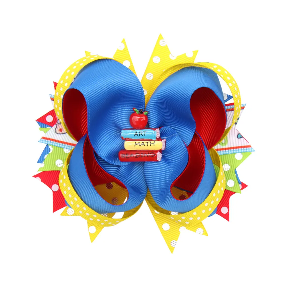 Back To School 5 ''красочный волосы каскадом банты для заколки для волос для девочек, милое детское ленты заколки для волос в виде банта Детские аксессуары для волос