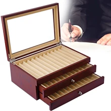

34-slot Pine Storage Display Box 3-layer Drawer Collection Box With Glass Cover Suitable For Ink Pens Pens Pencils Wooden Pens
