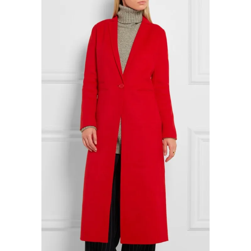 Charm China Red Woolen Coat Elegant Women X-long Outerwear Simple Straight Coat New Arrival Winter Pretty Slim Woolen Coats