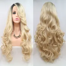 Темные корни Омбре белый блонд объемная волна Синтетический 13*4 парик фронта шнурка жаропрочные волокна сторона пробор волос для белых женщин парик