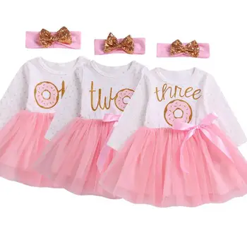 

2Pcs Autumn Baby Girl Clothes Set Pink Dress Top Headband Lace Tutu Dresses Bow Outfits Toddler Kids Clothing 1 2 3 letter