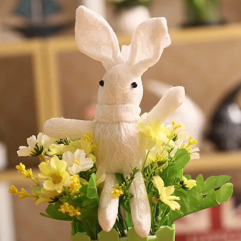 Plush Keychain Cute Cartoon Animal Plush Toy Keychain Backpack Bag Keychain Lace Rabbit Stuffed Toys Cute Gift - Цвет: White