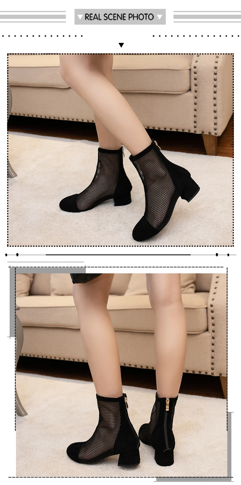 Zipper Sexy Lace Mesh Boots