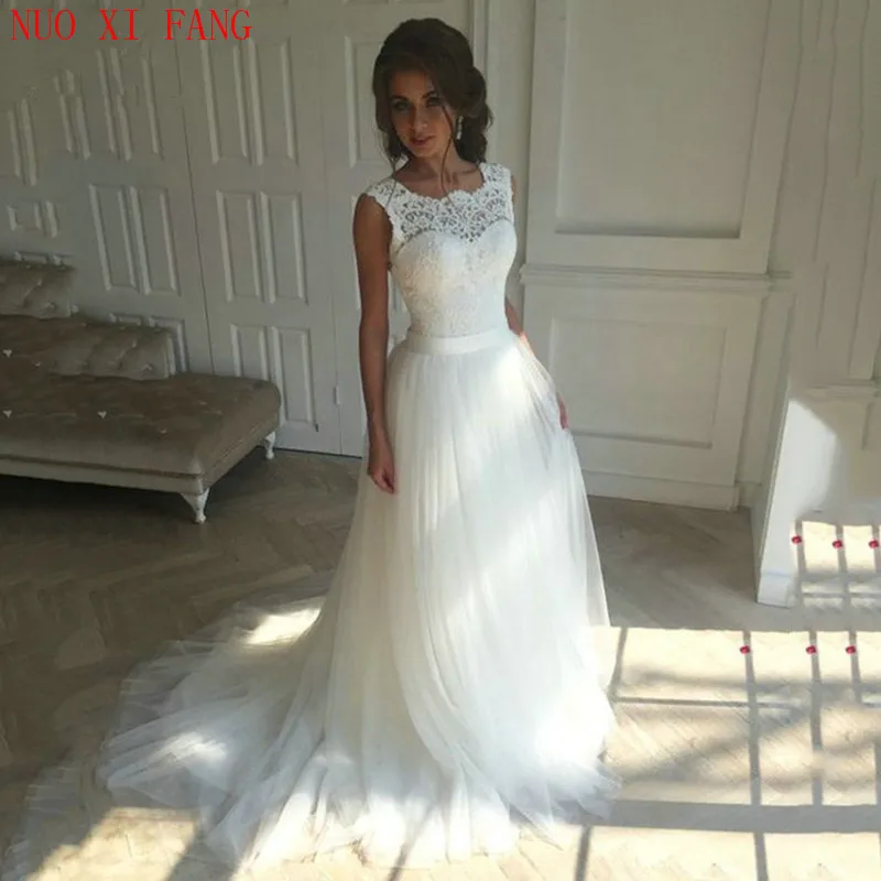 2022 New cheap Wedding Dresses Lace O-Neck Lace Tulle Boho Summer Beach Bridal Gown Bohemian Wedding Gowns robe de mariage