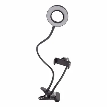 

2-in-1 Cell Phone Holder with LED Selfie Ring Light for Live Stream Phone Clip Holder Adjustable Desk Lamp Makeup Light