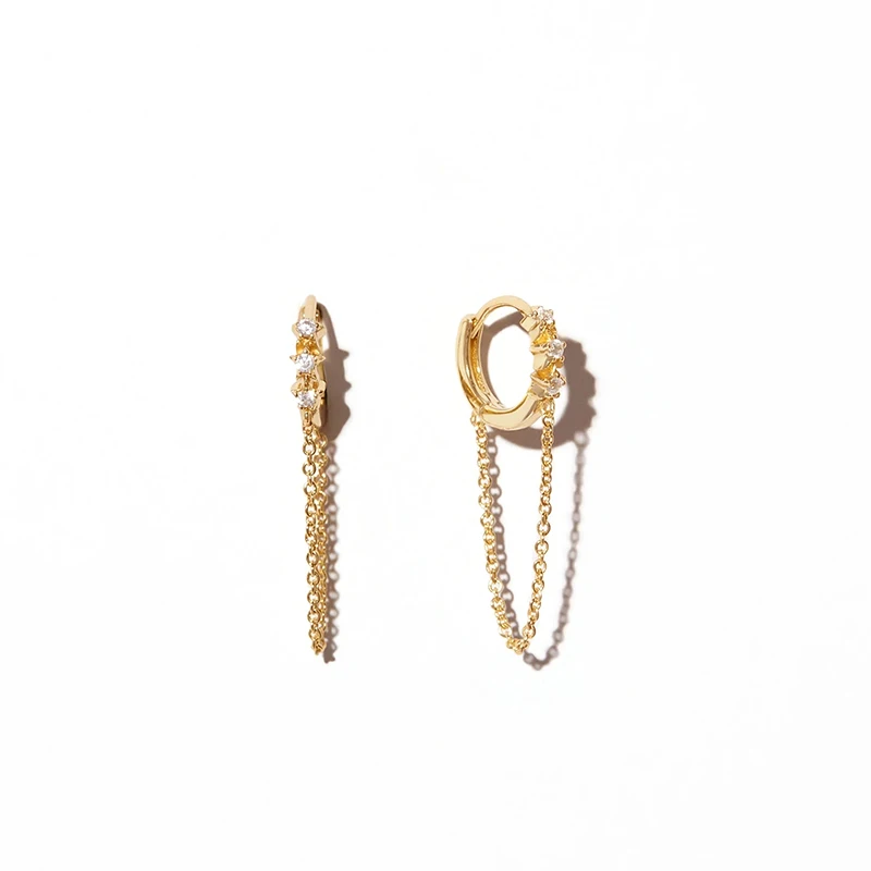 Fine Earring 925 Sterling Silver Bling Zircon Hoop Earrings for Women Earring Chain Pendientes Plata 925 Fashion Jewerly Gift