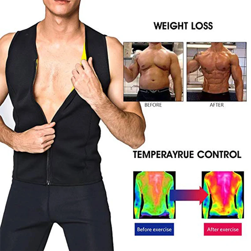 Hispaloma Men Neoprene Sauna Suit Hot Body Shaper Corset for Weight Loss with Zipper Waist Trainer Vest Tank Top Workout Shirt