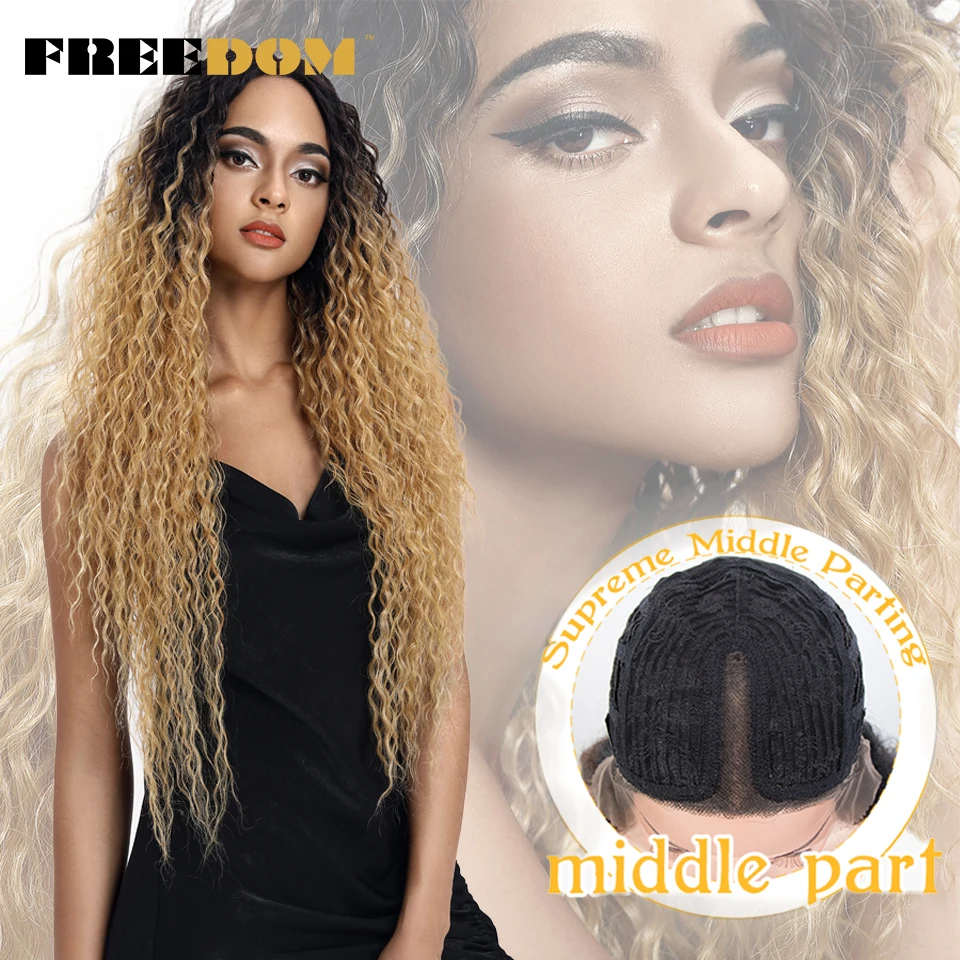 FREEDOM Synthetic Lace Wigs Long Kinky Straight Curly 30inch Omber Blond Grey Color Hair Wigs Heat Resistant Fiber Cosplay Wigs осветлитель для волос extra blond stylist color pro гиалуроновый 98мл