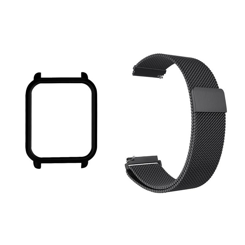 2в1 для Amazfit ремешок bip металлический чехол-браслет для Huami Amazfit bip защитная лента бампер ремешок умные часы аксессуары - Цвет: Black-black case