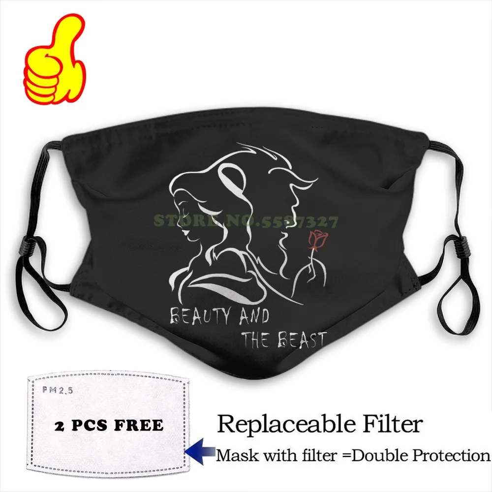 Face Mask Beauty and The Beast Silhouette Anti Dust with filter for men women kids girl boy teens Washable black masks | Аксессуары для
