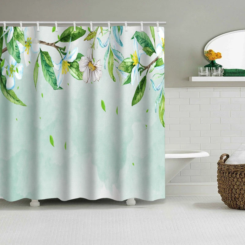 

Waterproof Elegant Jasmine Plants Custom Bath Curtain For Bathroom 3D Shower Curtain Large 180x200cm Blackout Bathroom Curtain