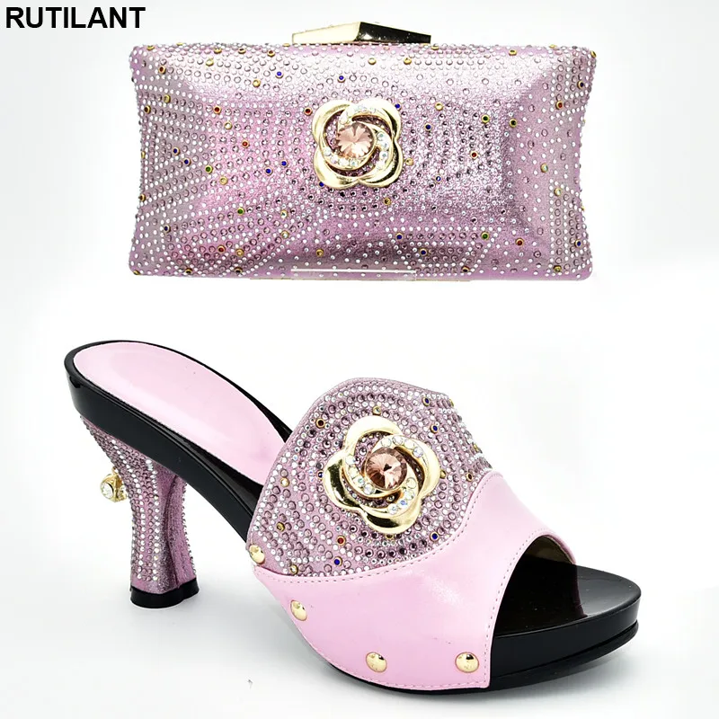 Women Shoes Rhinestone Italy Bags Plus-Size Latest Nigerian And Party with Bag-Set Decorated