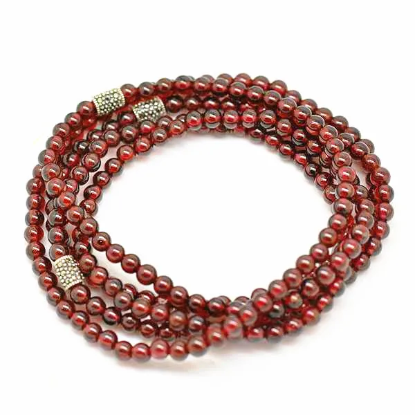 

Natural Crystal Imported Wine Red Garnet Bracelets Five Laps-Translucent Thai Silver Accessories