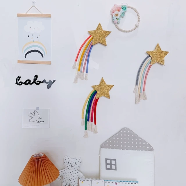 Nordic Lucky Star Hand-woven Macrame Rainbow Tapestry Wall Hanging Pendant Decor 5