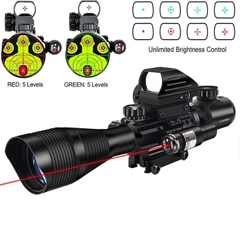Hunting 4-12x50 EG Illuminated Riflescope & 4 Reticle Holographic Red Green Dot Sight Laser Sight Tactical Rifle Scope 20mm Rail new 3 9x42eg hunting rifle scope red green dot illuminated telescopic sight riflescope w tactical red laser scope sight