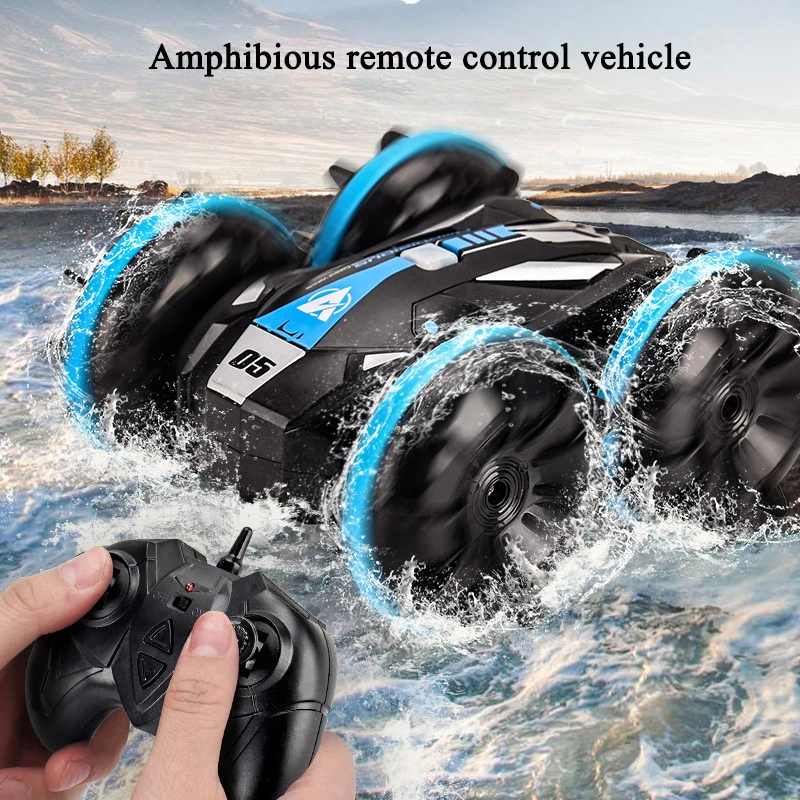 

Children's toy four-wheel drive amphibious remote control stunt car waterproof off-road double-sided driving rechargeable tank