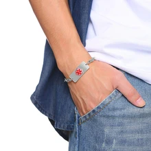 Vnox, регулируемый по длине, медицинский оповещение, ID браслеты для женщин и мужчин, персонализация, гравировка, Матовая нержавеющая сталь, бар