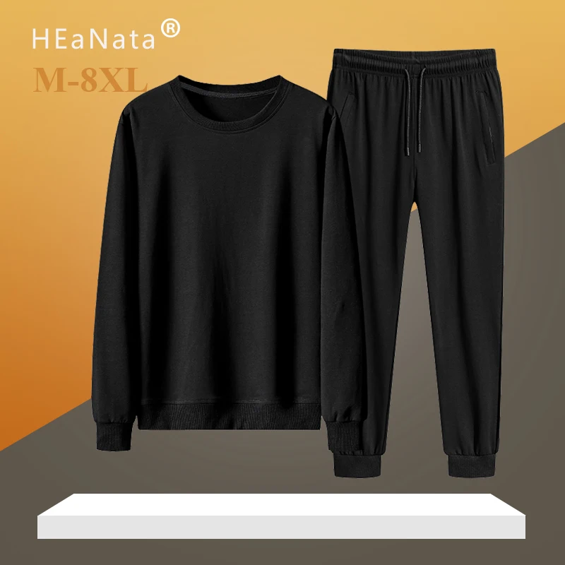 

95%Cotton Fashions Sweatsuits Jogger Set Streetwear Casual Solid Color Tracksuit for Men 2 Pieces Set Round Neck Sweater+Pants